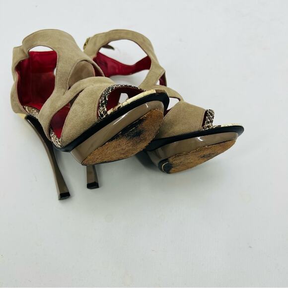 Charles Jourdan Tan Snake Cut Out Heels - Picture 7 of 12